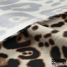 Satinette polyester simple base motif ethnique géométrique fond olive givré