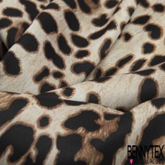 Satinette polyester simple base motif ethnique géométrique fond olive givré