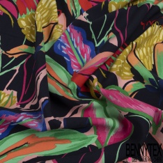 Fibranne viscose grand imprimé abstrait ton mûre framboise écrasée fushia blanc discret
