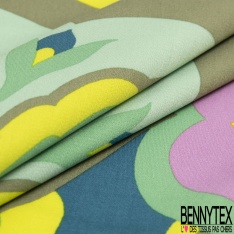 Fibranne viscose petit imprimé floral vintage multicolore fond marine