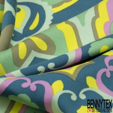 Fibranne viscose petit imprimé floral vintage multicolore fond marine