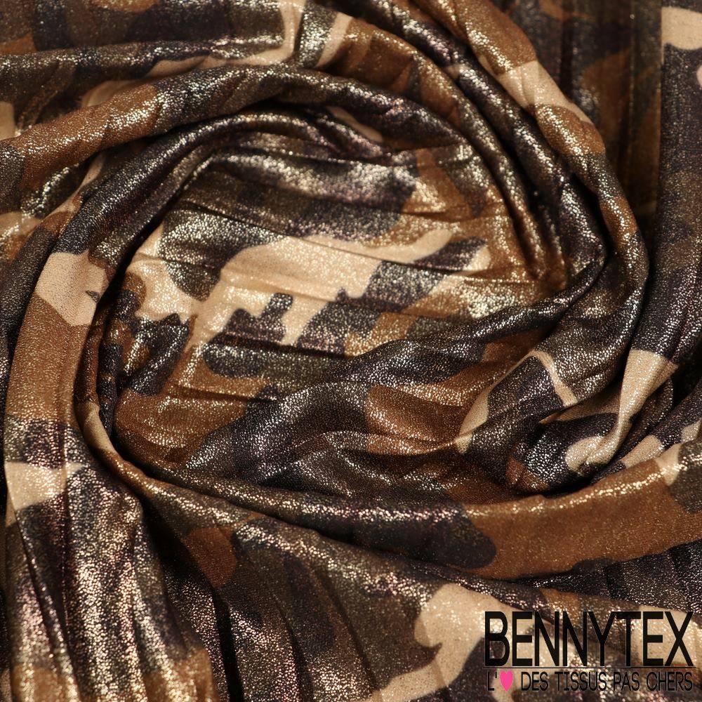 Plisse Polyester Imprime Motif Camouflage Paillete Dore Bennytex Vente De Tissus Pas Cher Au Metre
