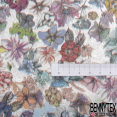 Jacquard viscose motif petite fleur japonisante blanc jaune pastel fond blanc cassé