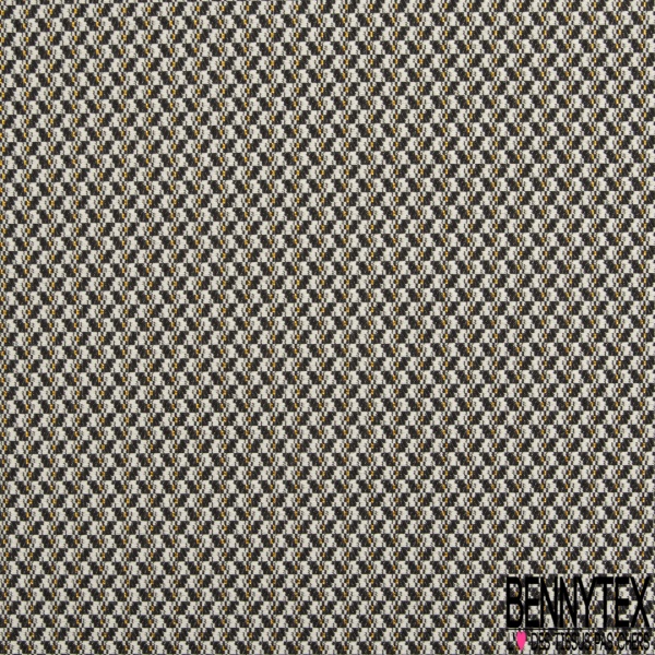 Jacquard polyester coton motif plumetis or clair fond alvéole noir marine
