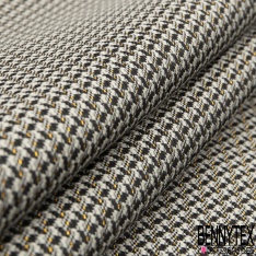 Jacquard polyester coton motif plumetis or clair fond alvéole noir marine