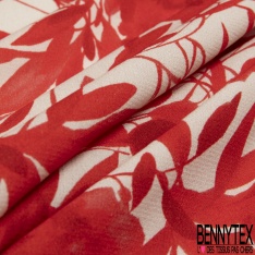 Crêpe viscose digital imprimé floral champêtre fond rouge