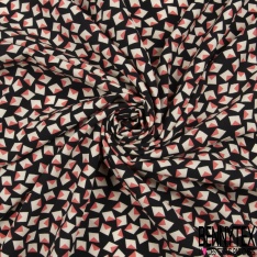 Fibranne viscose imprimé digital rosace ton brun noir fond blanc discret
