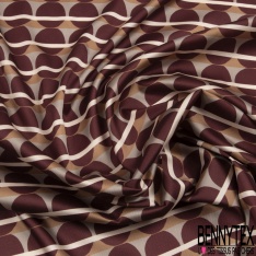 Twill satin polyester motif abstrait fondu ton bleu fond blanc cassé marbré beige