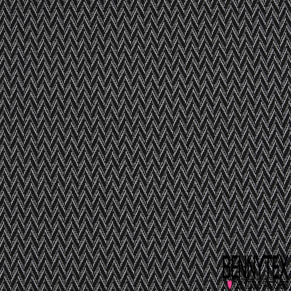 Jacquard motif chevron chiné brun blanc optique noir lurex argent
