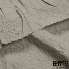 Voile de coton créateur brodé rectangle ton sur ton blanc optique