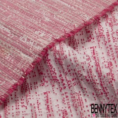 Jacquard imprimé chiné rose thé lurex rose fond blanc discret
