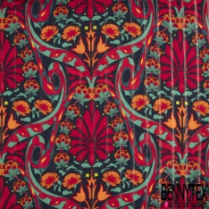 Coupon 3m Fibranne viscose imprimé papier peint seventie's fushia rose corail fond crème