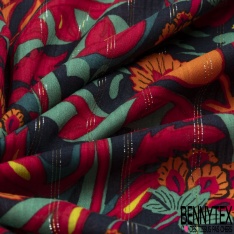 Coupon 3m Fibranne viscose imprimé papier peint seventie's fushia rose corail fond crème