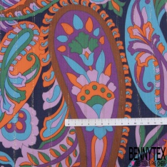 Coupon 3m Fibranne viscose imprimé cachemire vintage multicolore fond noir fine rayure verticale lurex argent
