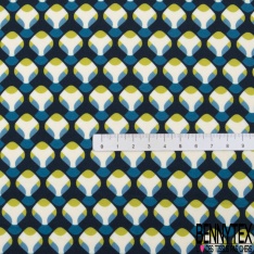 Satin viscose imprimé digital grande feuille tropicale fond saumon pastel
