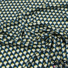 Satin viscose imprimé digital grande feuille tropicale fond saumon pastel