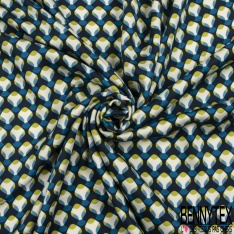 Satin viscose imprimé digital grande feuille tropicale fond saumon pastel