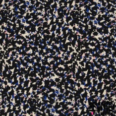 Crêpe polyester fin imprimé géométrique bleu nuit blanc fond vert chromé