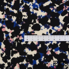 Crêpe polyester fin imprimé géométrique bleu nuit blanc fond vert chromé