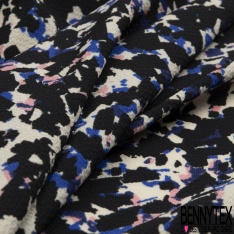 Crêpe polyester fin imprimé géométrique bleu nuit blanc fond vert chromé