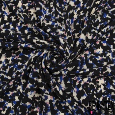 Crêpe polyester fin imprimé géométrique bleu nuit blanc fond vert chromé