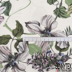 Satin polyester motif zébrure vert Brésil rose fond vert d'eau