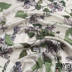 Satin polyester motif zébrure vert Brésil rose fond vert d'eau