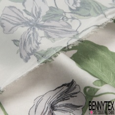 Satin polyester motif zébrure vert Brésil rose fond vert d'eau