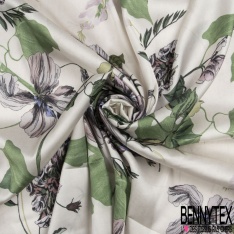 Satin polyester motif zébrure vert Brésil rose fond vert d'eau