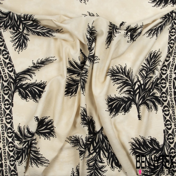 Coupon 3m Crêpe viscose imprimé floral champêtre multicolore fond blanc discret