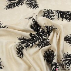 Coupon 3m Crêpe viscose imprimé floral champêtre multicolore fond blanc discret