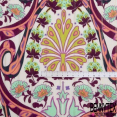 Coupon 3m Fibranne viscose imprimé cachemire vintage multicolore fond blanc cassé fine rayure verticale lurex argent