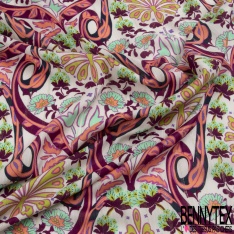 Coupon 3m Fibranne viscose imprimé cachemire vintage multicolore fond blanc cassé fine rayure verticale lurex argent
