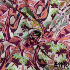Coupon 3m Fibranne viscose imprimé cachemire vintage multicolore fond blanc cassé fine rayure verticale lurex argent