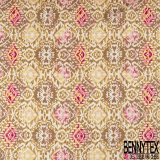 Coupon 3m Fibranne viscose imprimé cachemire vintage multicolore fond écru fine rayure verticale lurex or argent