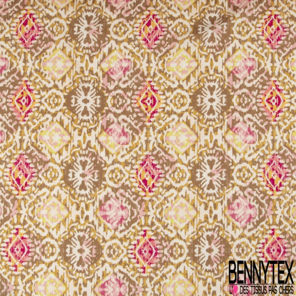 Coupon 3m Fibranne viscose imprimé cachemire vintage multicolore fond écru fine rayure verticale lurex or argent