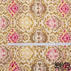 Coupon 3m Fibranne viscose imprimé cachemire vintage multicolore fond écru fine rayure verticale lurex or argent