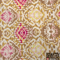 Coupon 3m Fibranne viscose imprimé cachemire vintage multicolore fond écru fine rayure verticale lurex or argent