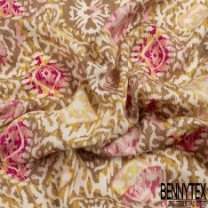 Coupon 3m Fibranne viscose imprimé cachemire vintage multicolore fond écru fine rayure verticale lurex or argent
