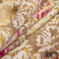 Coupon 3m Fibranne viscose imprimé cachemire vintage multicolore fond écru fine rayure verticale lurex or argent