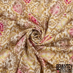 Coupon 3m Fibranne viscose imprimé cachemire vintage multicolore fond écru fine rayure verticale lurex or argent
