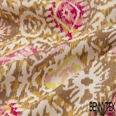 Coupon 3m Fibranne viscose imprimé cachemire vintage multicolore fond écru fine rayure verticale lurex or argent