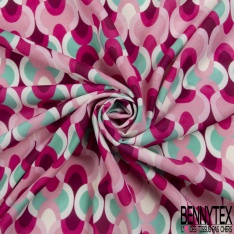 Double crêpe fluide imprimé bouquet de rose fond prune