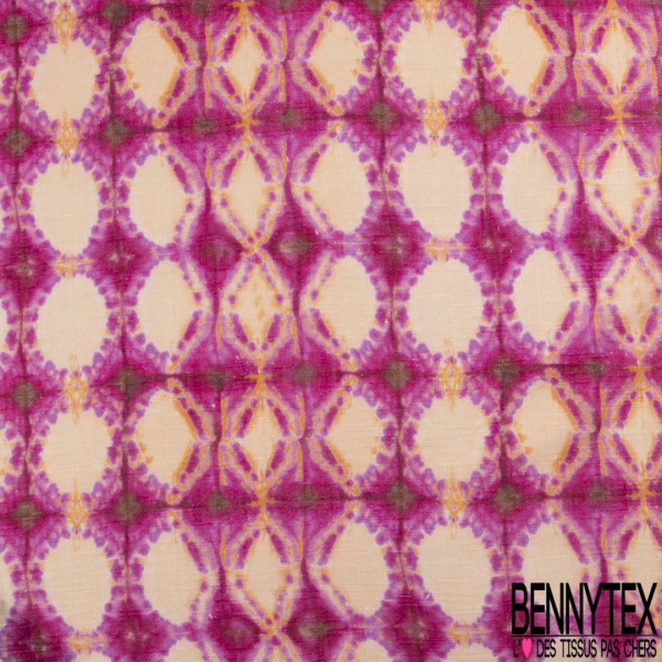 Coton lavé façon Lin imprimé patchwork provençale fondu ton chaud
