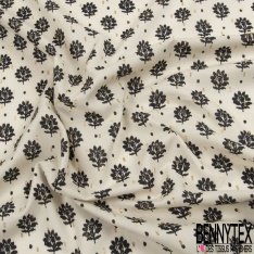 Voile de coton élasthanne grand imprimé abstrait safran fushia fond blanc discret