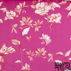 Voile de coton élasthanne simple base imprimé cachemire fond cannelle blanc cassé
