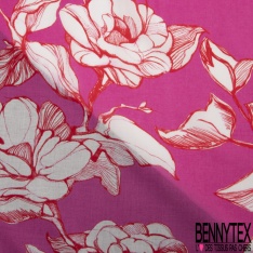 Voile de coton élasthanne simple base imprimé cachemire fond cannelle blanc cassé