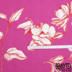 Voile de coton élasthanne simple base imprimé cachemire fond cannelle blanc cassé