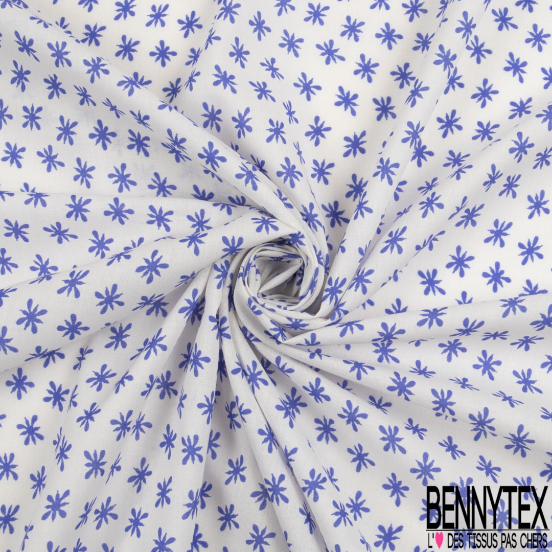 Tissu Coton Liberty Blanc Imprimé Bleu Et Vert - 1.45m X 20m, Idéal Couture Et Déco