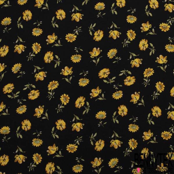 Coupon 3m Crêpe viscose imprimé fleur cachemire fond fantaisie marron mastique